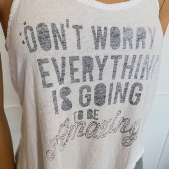 Hang Ten, White Tank-Don’t Worry Everything is Going to be Amazing- Size: Medium - Picture 2 of 8